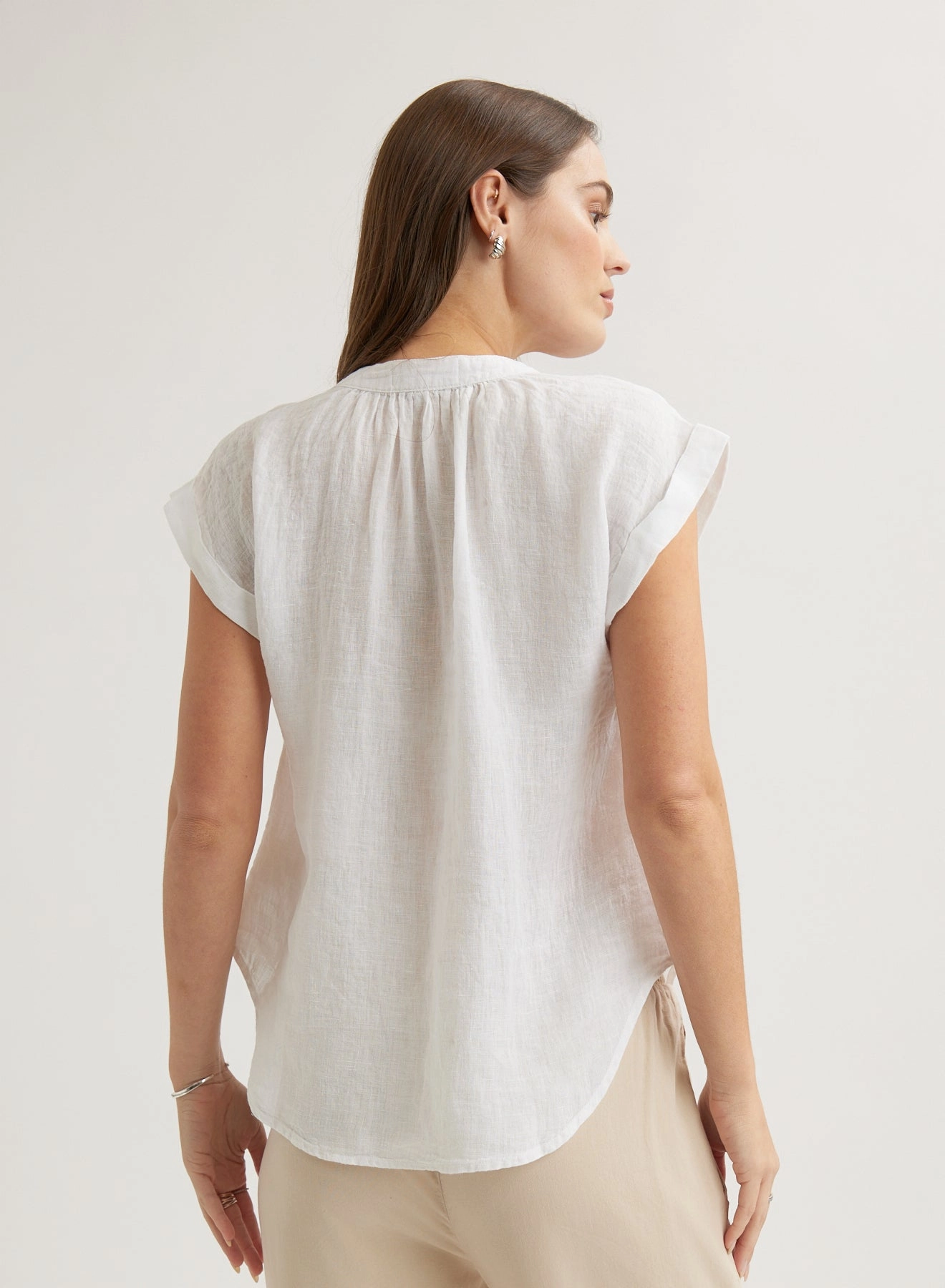 Linen Cap Sleeve Pullover - White