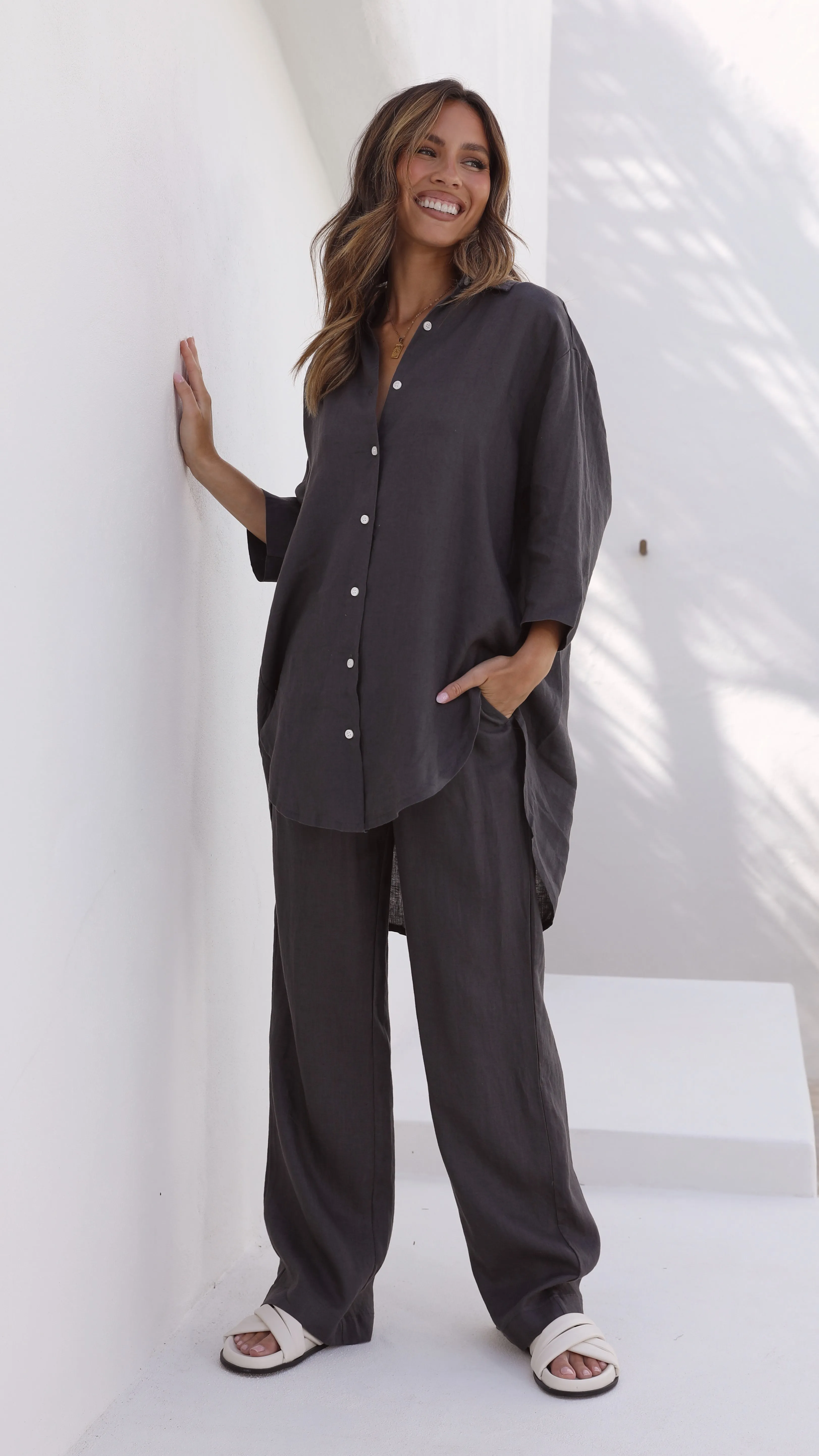 Linen Lounge Pant - Coal