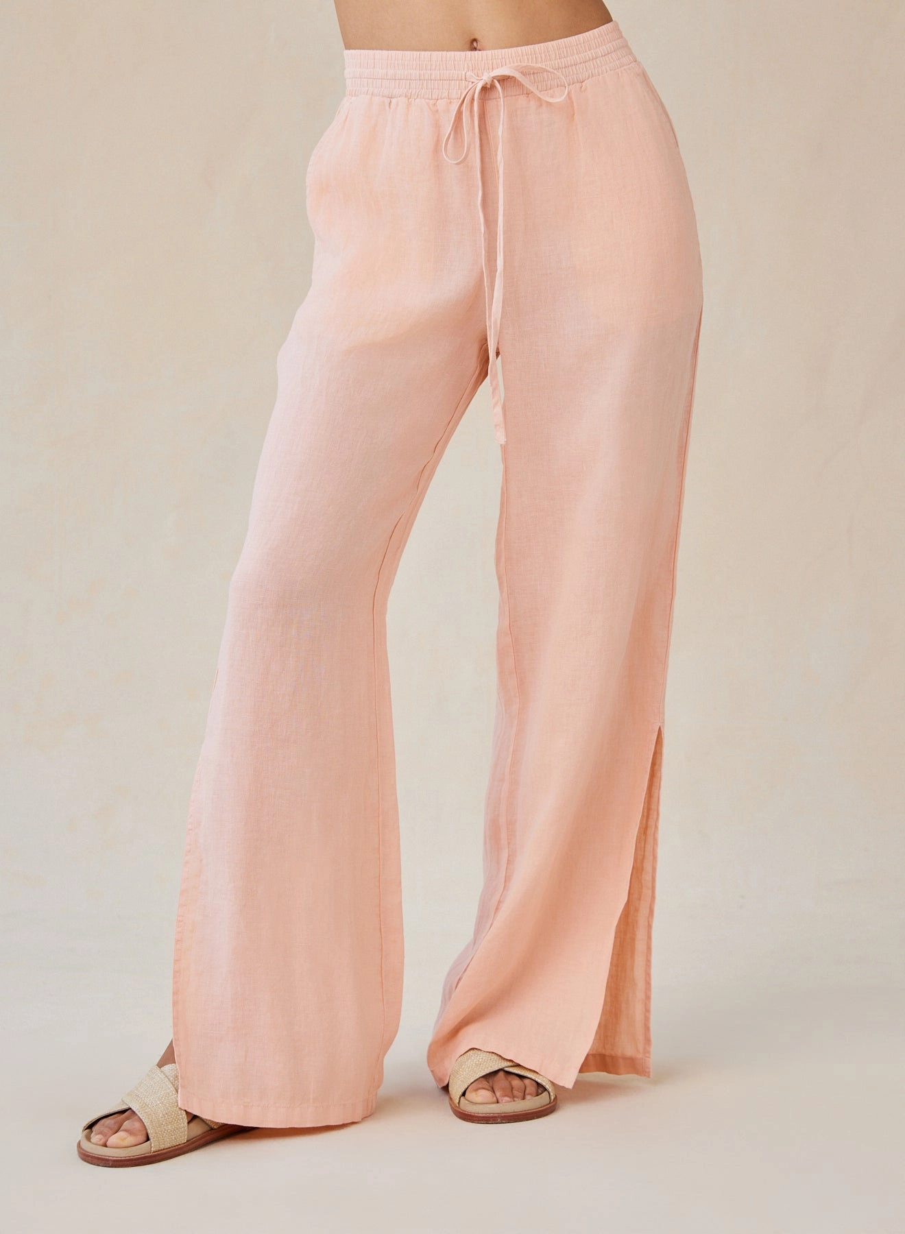 Linen Side Slit Wide Leg Pant - Peach Fizz