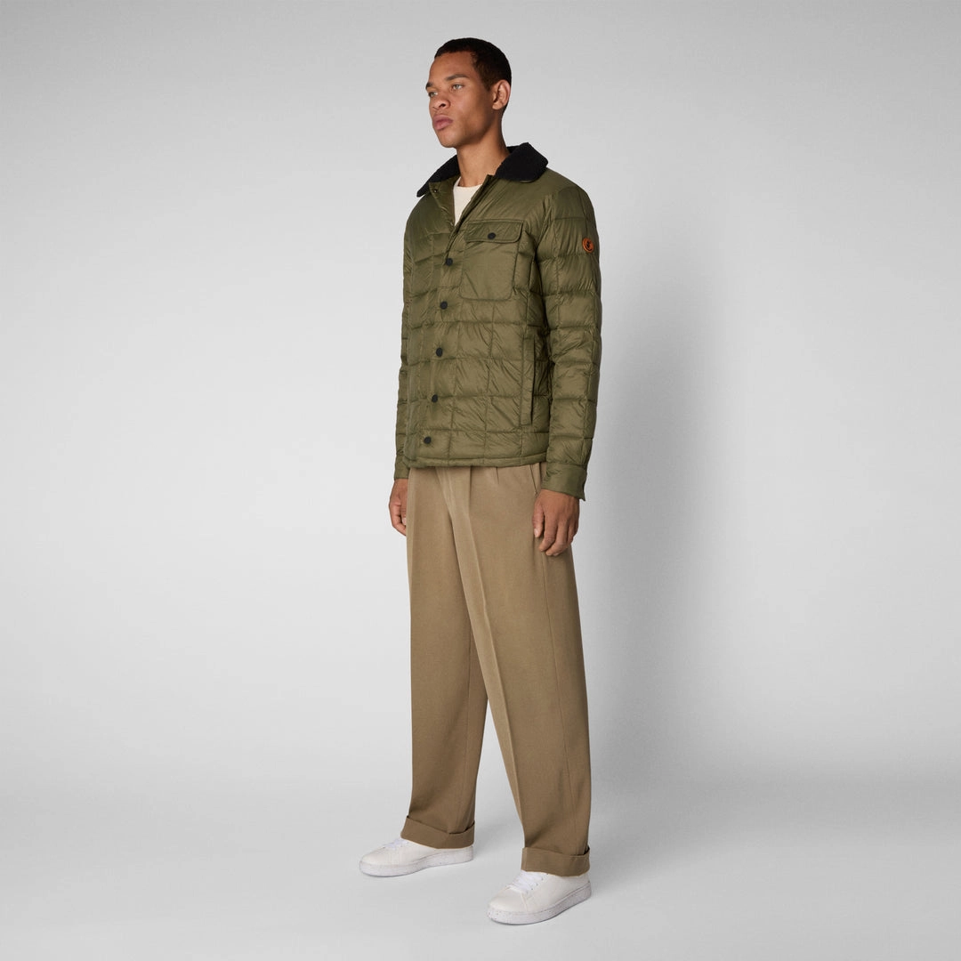 MEN'S BOB FAUX FUR LINED PUFFER JACKET IN DUSTY OLIVE