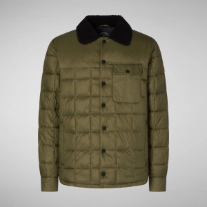 MEN'S BOB FAUX FUR LINED PUFFER JACKET IN DUSTY OLIVE