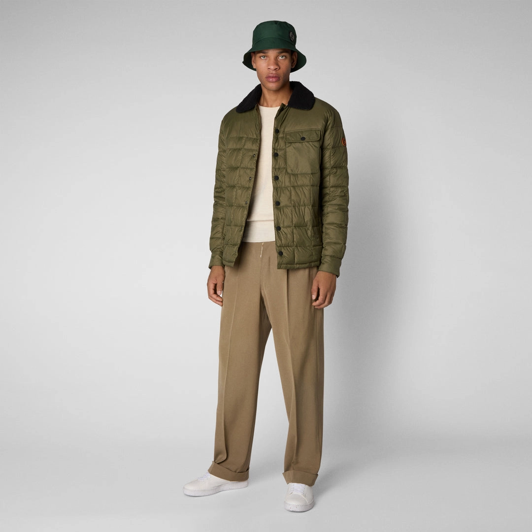 MEN'S BOB FAUX FUR LINED PUFFER JACKET IN DUSTY OLIVE