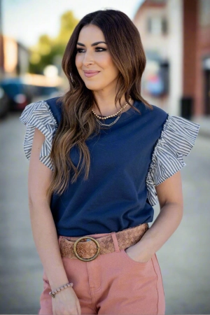 Muted Stripes Ruffle Trim Tee