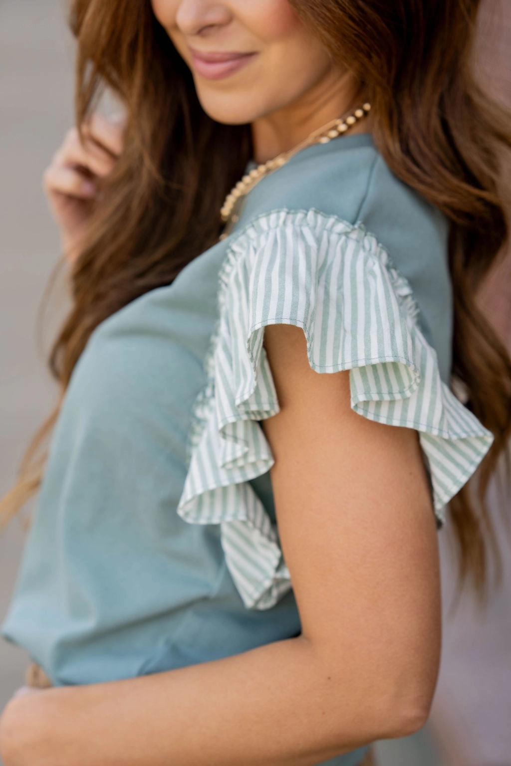 Muted Stripes Ruffle Trim Tee