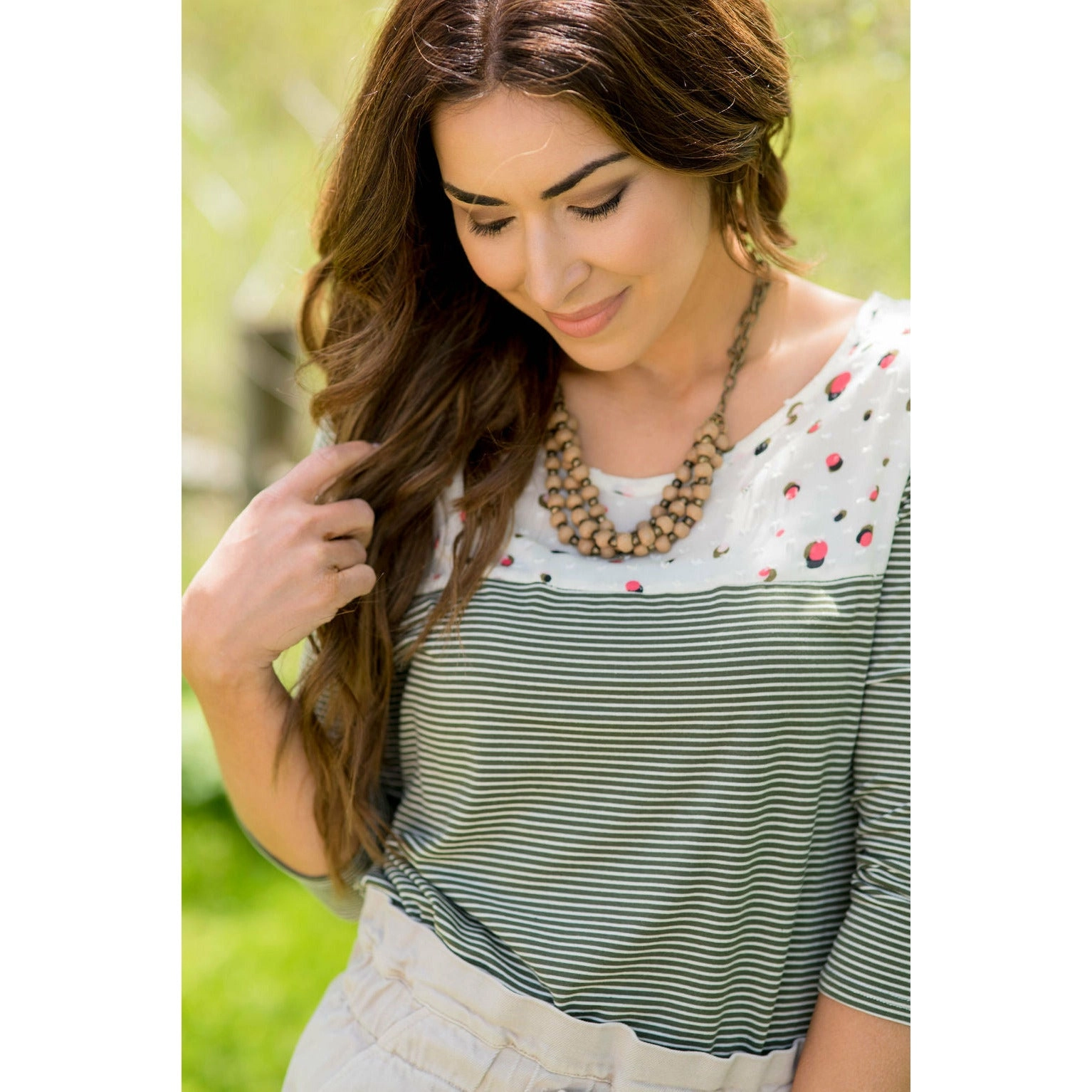 Olive Striped Dotted Bib Tee