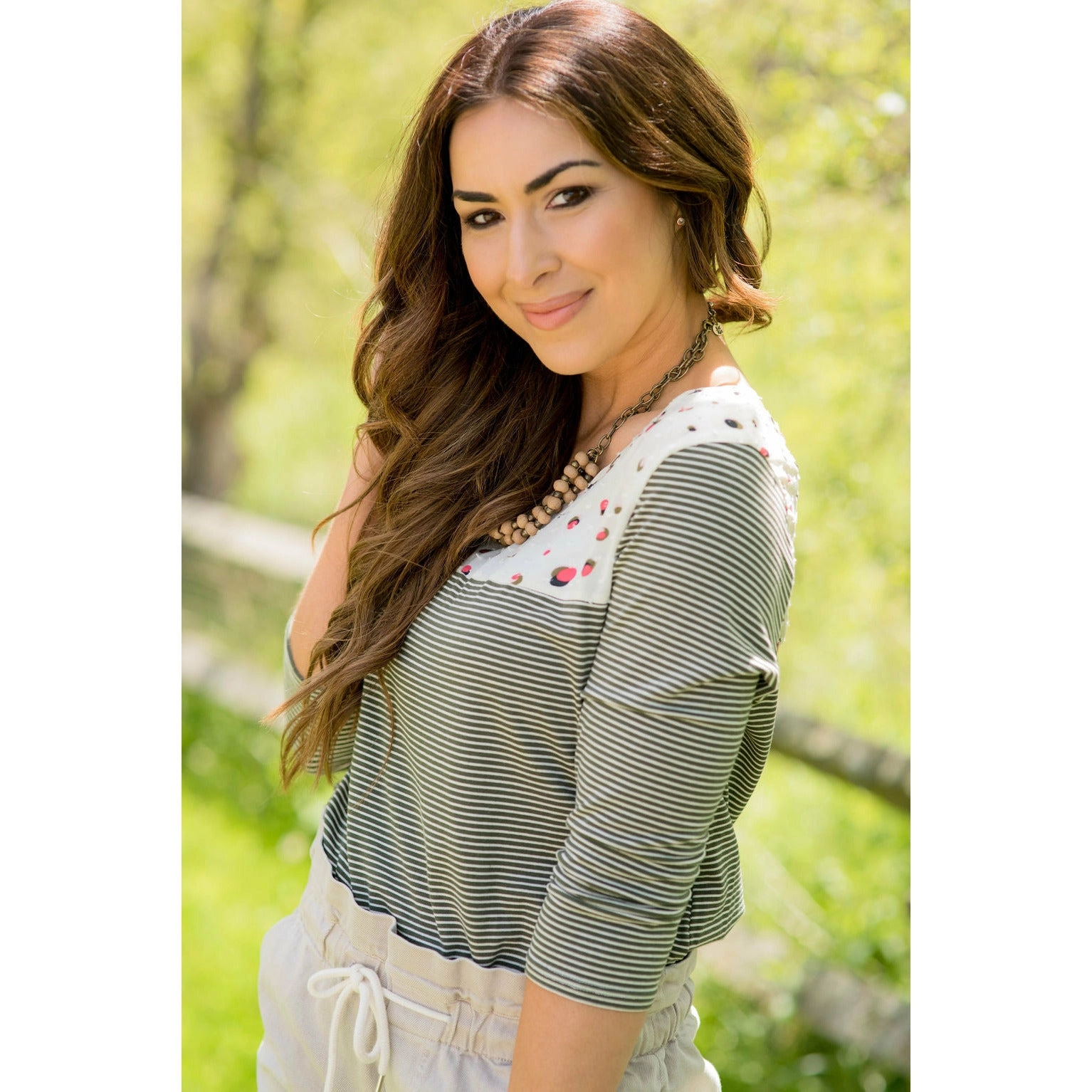 Olive Striped Dotted Bib Tee