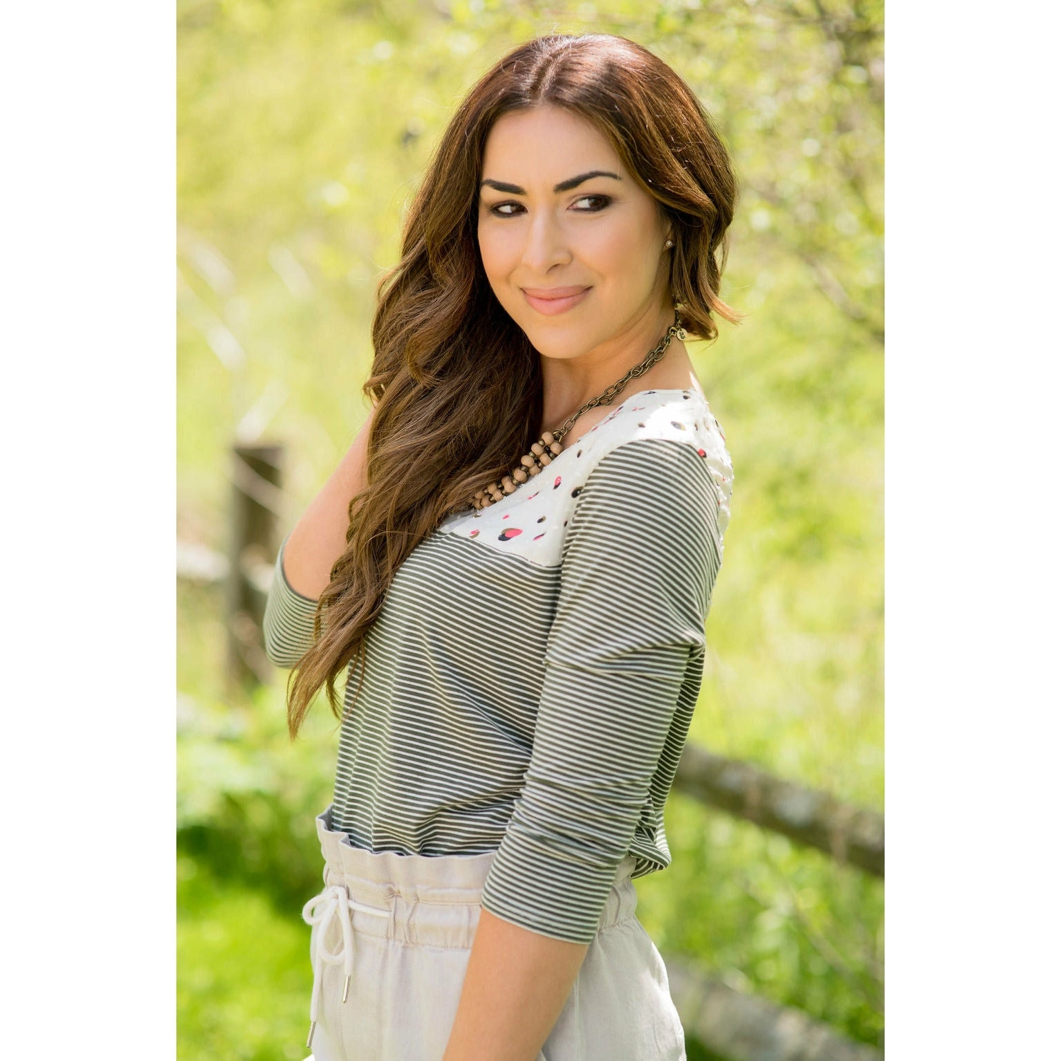 Olive Striped Dotted Bib Tee