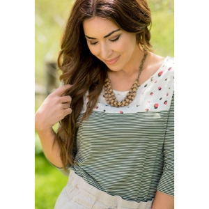 Olive Striped Dotted Bib Tee