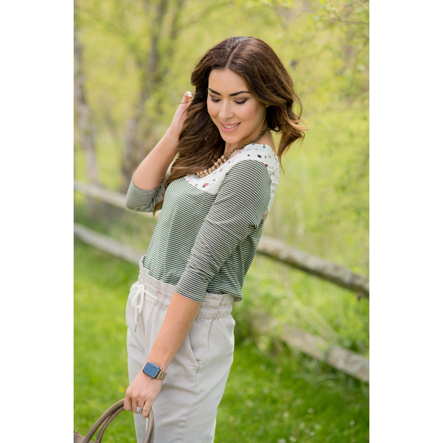 Olive Striped Dotted Bib Tee