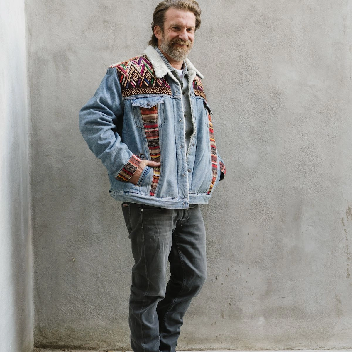 OOAK EMBELLISHED DENIM SHERPA JACKET - SIZE XXL - NO. 15063