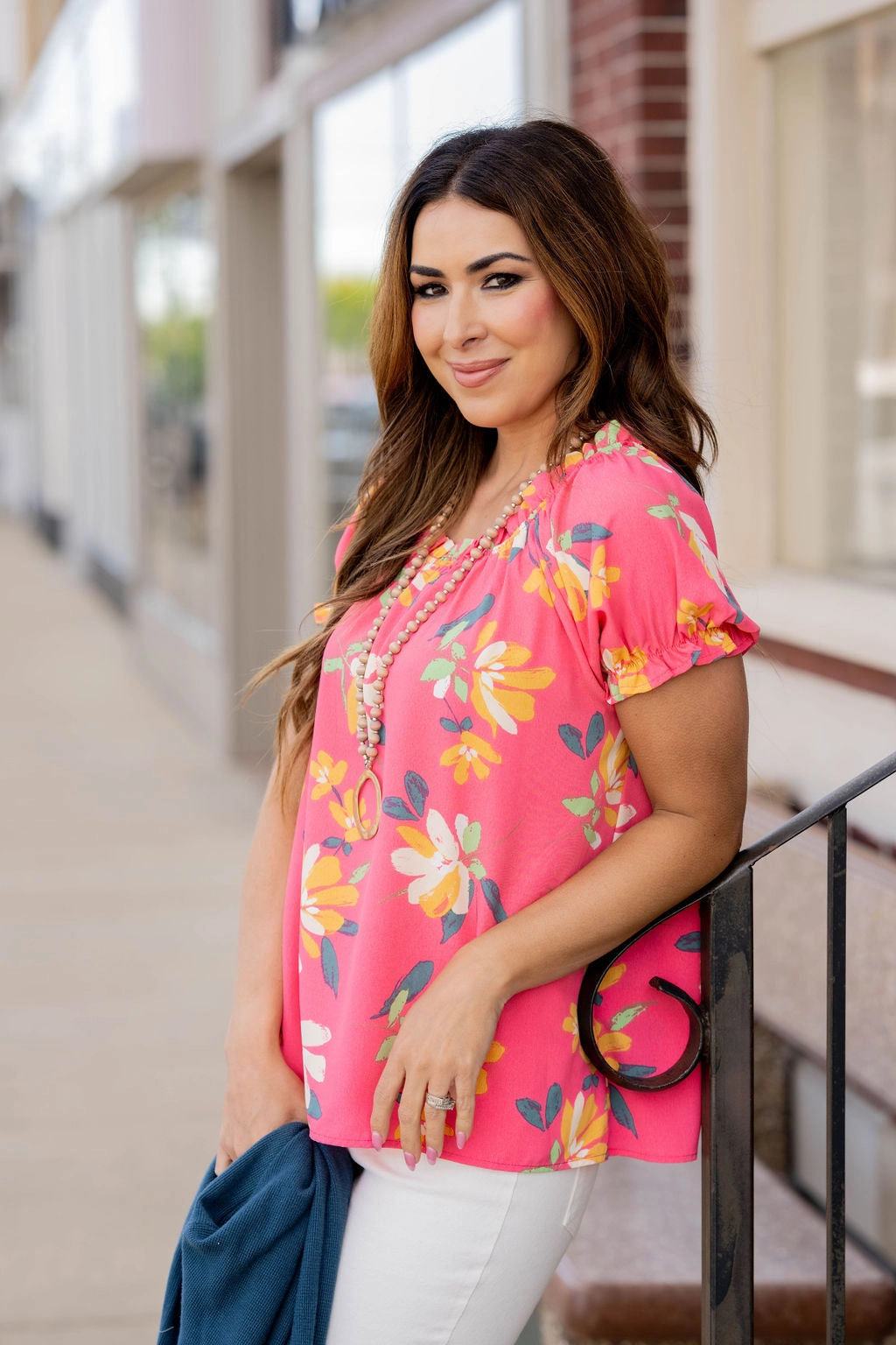 Painted Petals Puff Sleeve Blouse