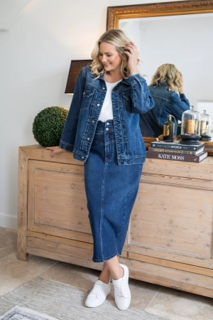 PQ Collection Denim Maxi Skirt Dark Denim