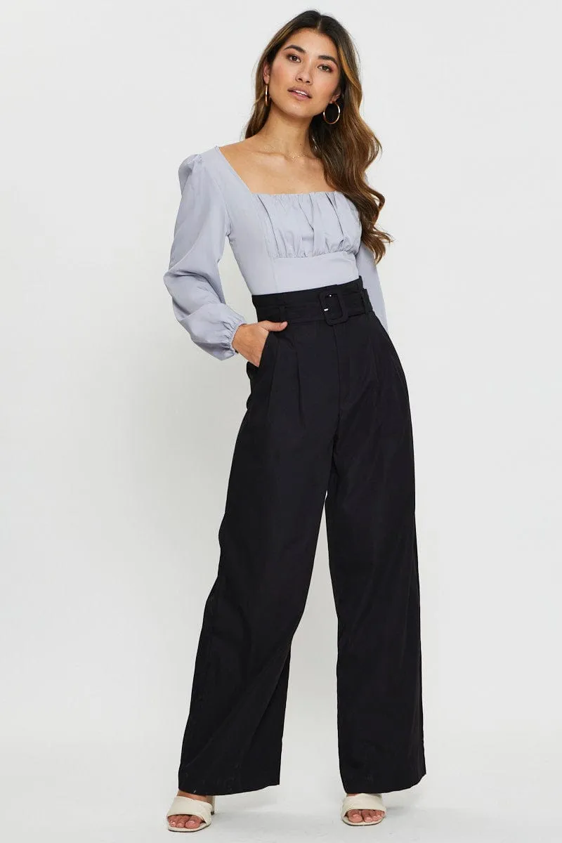 Purple Blouse Long Sleeve Square Neck