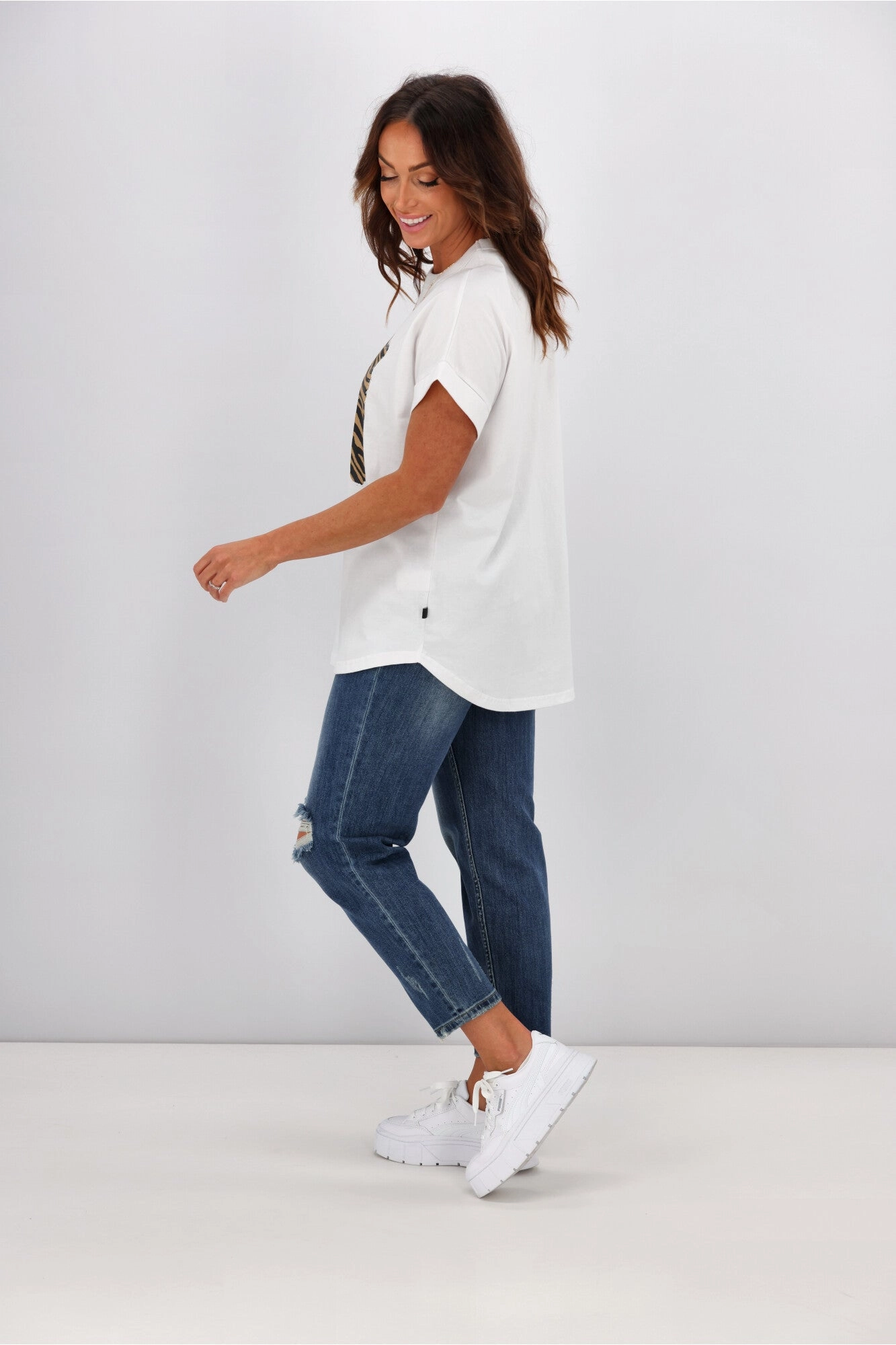 Rebel Club By Shine On Animal Stripe Cap Sleeve Tee White