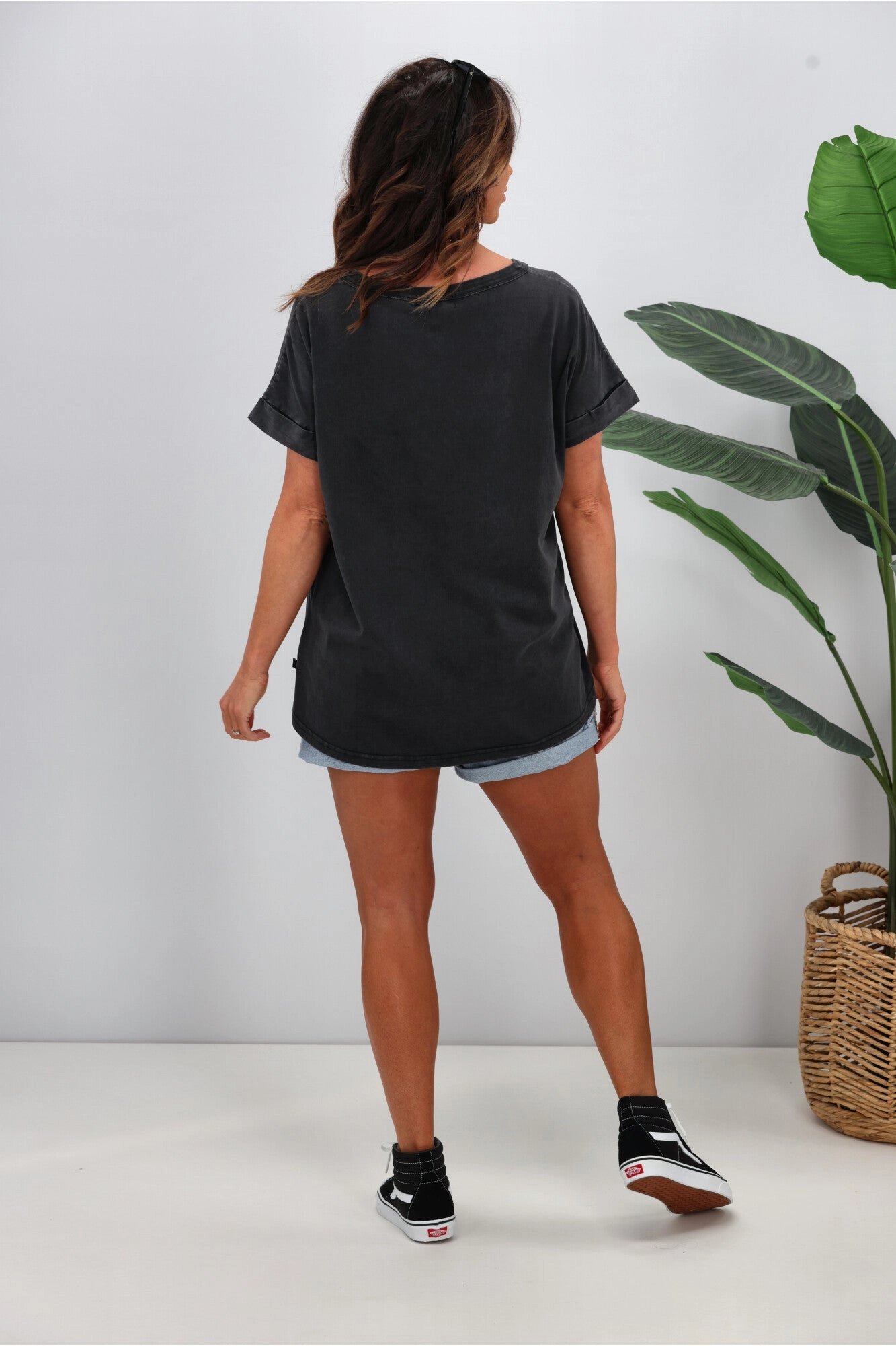 Rebel Club by Shine On Checkered Charm Love Cap Sleeve Tee Acid Black