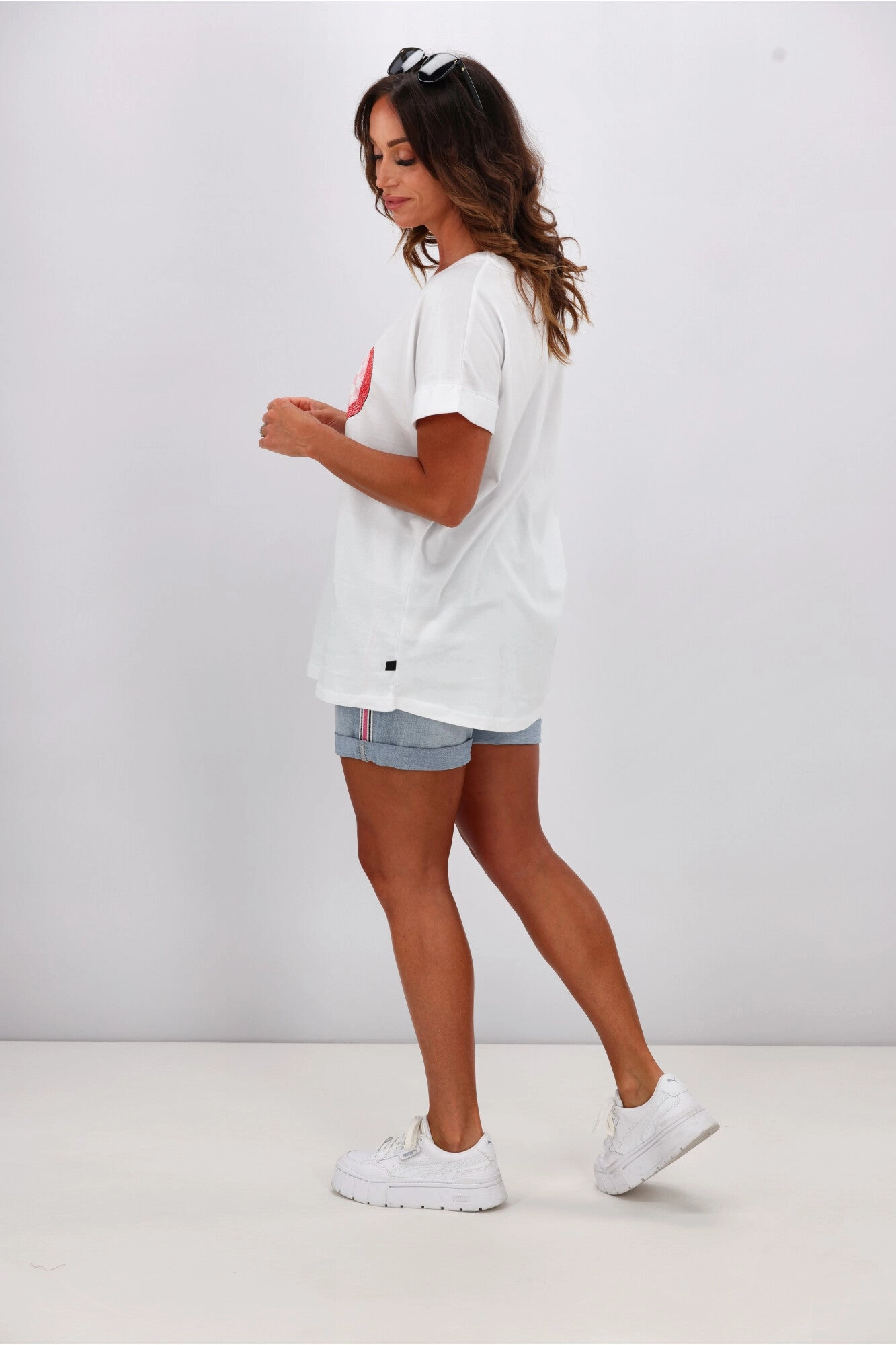 Rebel Club by Shine On Checkered Charm Love Cap Sleeve Tee White