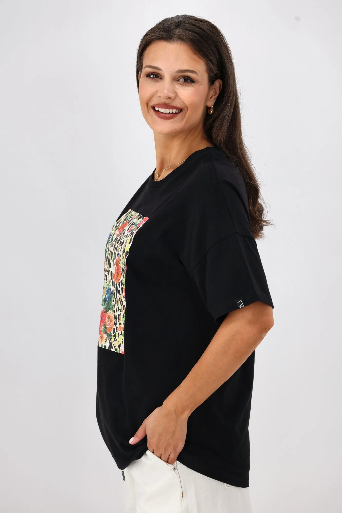 Rebel Club Leopard Dreams Block Boyfriend Tee Black