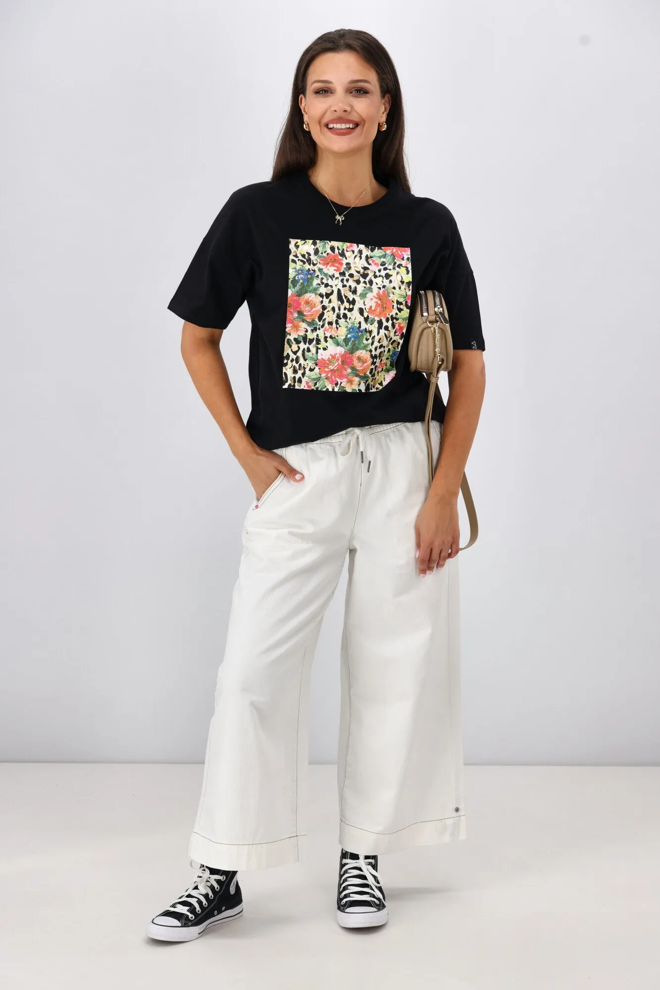 Rebel Club Leopard Dreams Block Boyfriend Tee Black