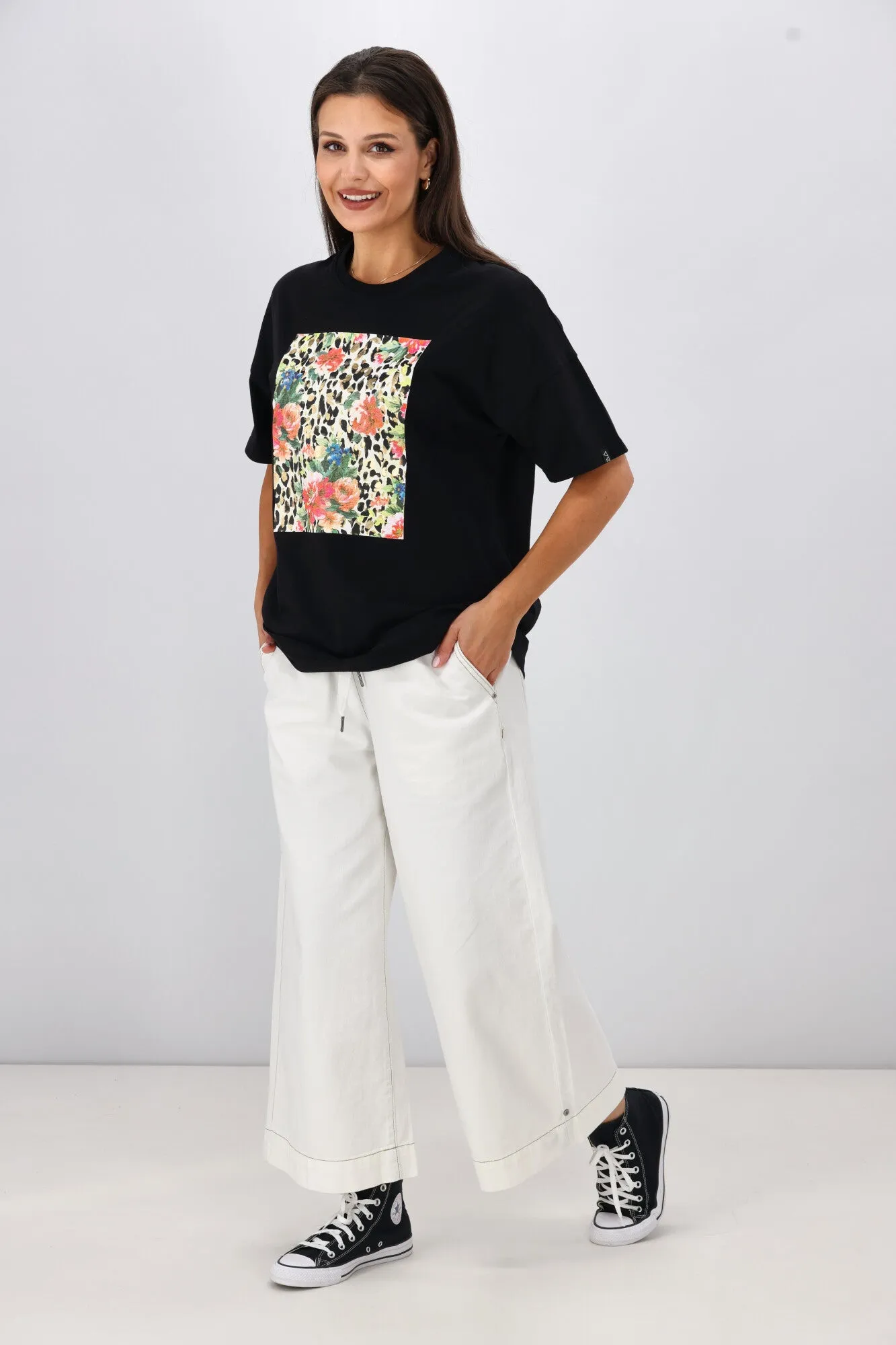 Rebel Club Leopard Dreams Block Boyfriend Tee Black