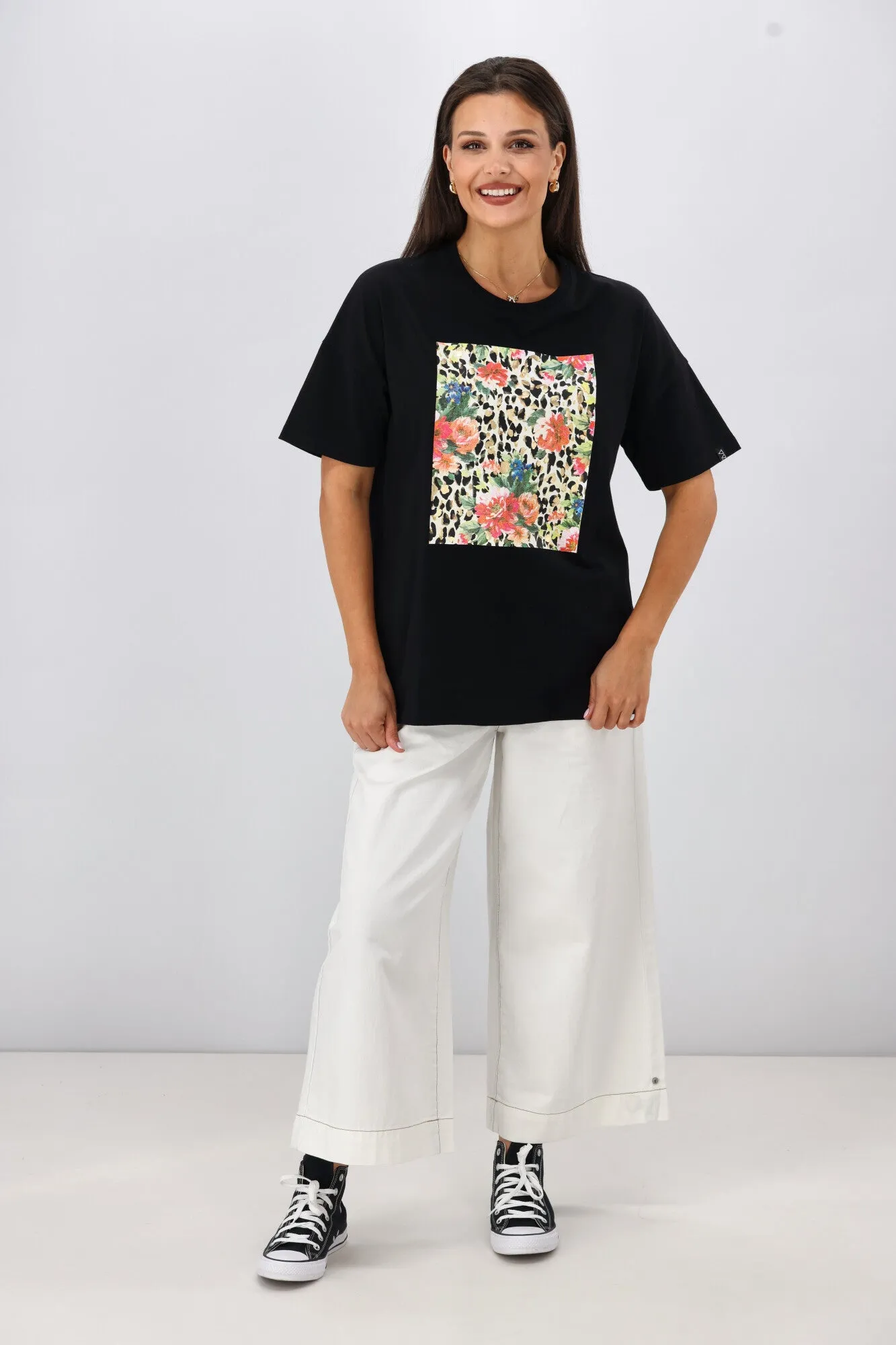 Rebel Club Leopard Dreams Block Boyfriend Tee Black