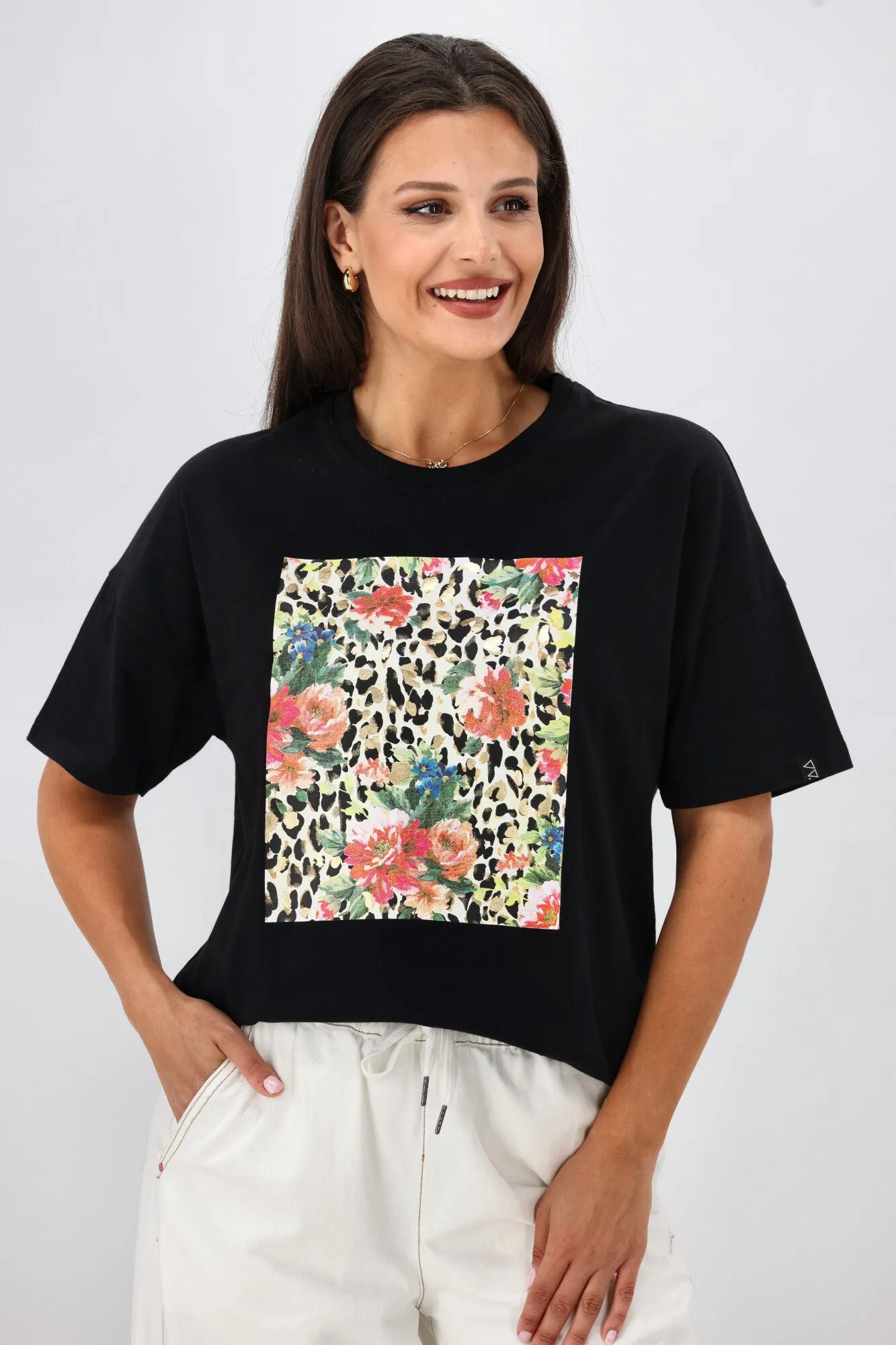 Rebel Club Leopard Dreams Block Boyfriend Tee Black
