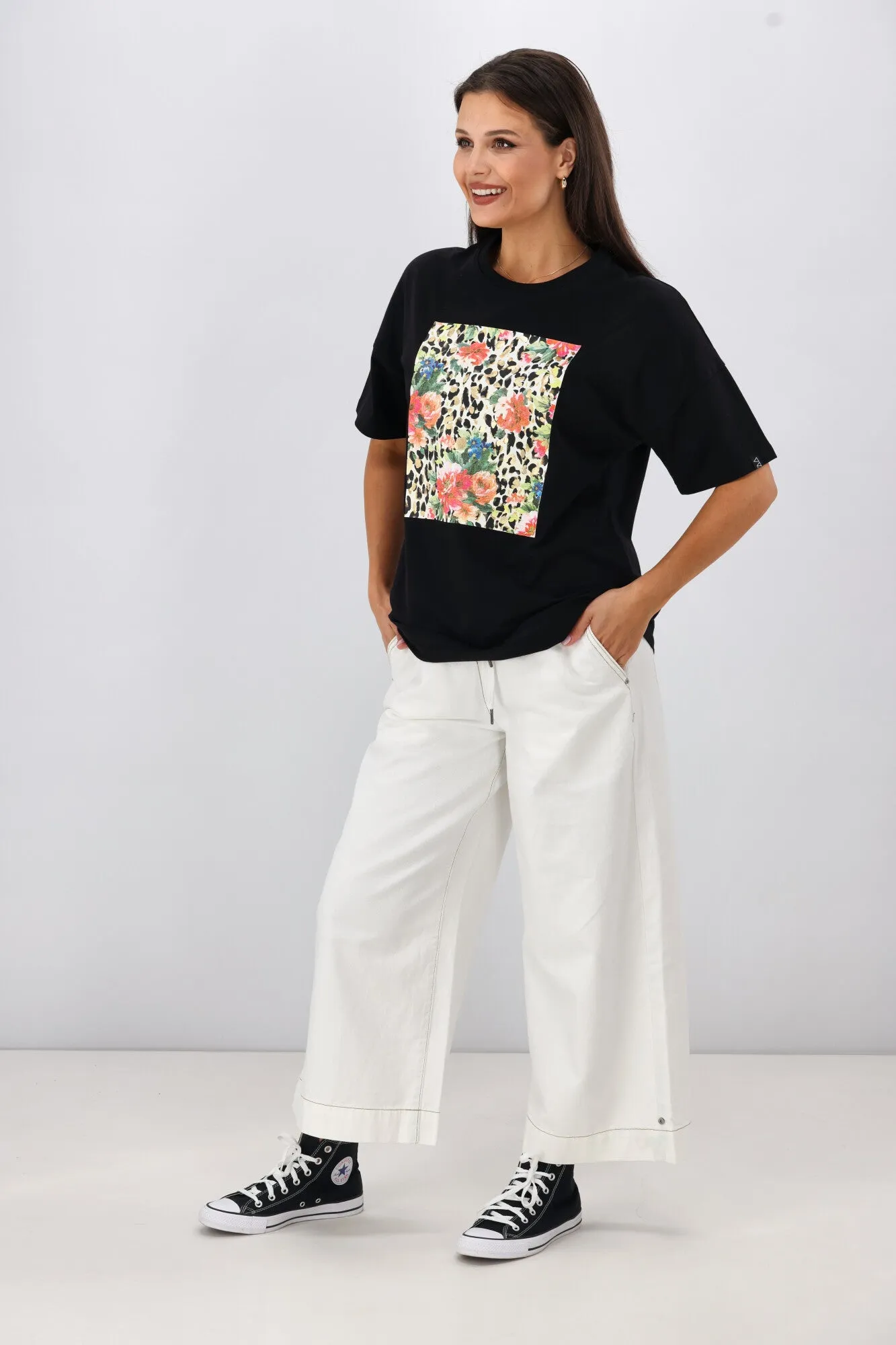 Rebel Club Leopard Dreams Block Boyfriend Tee Black