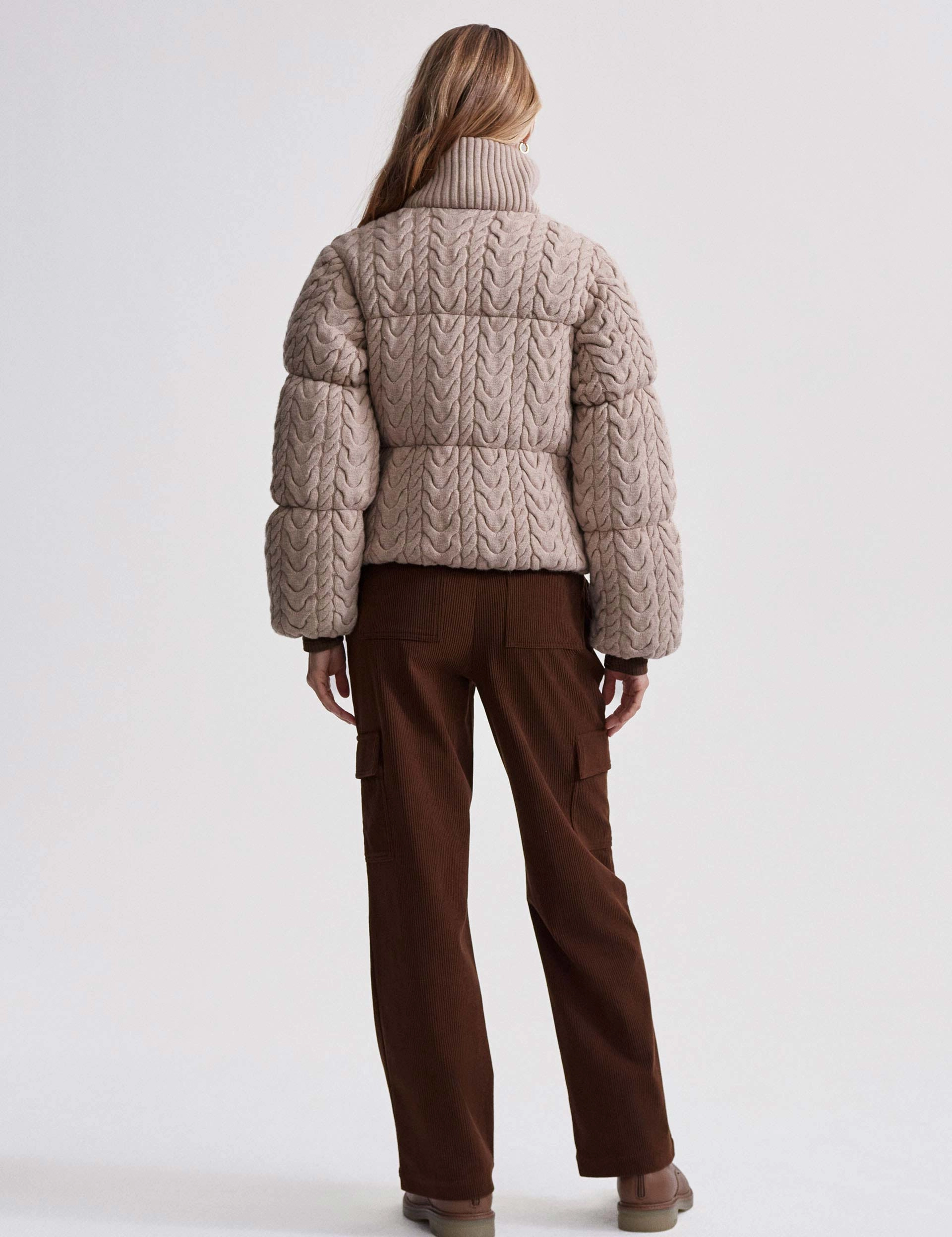 Reggie Cable Knit Puffer - Light Taupe