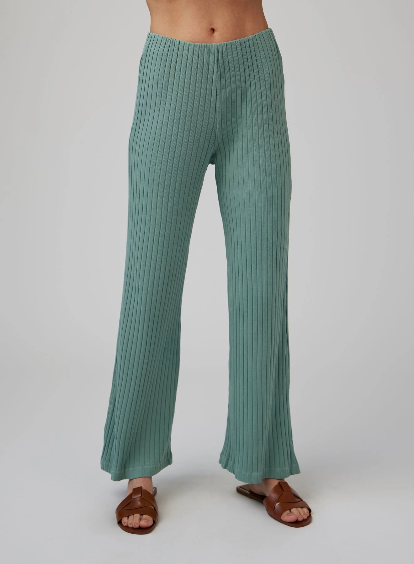 Ribbed Wide Leg Pant -  Clean Sage