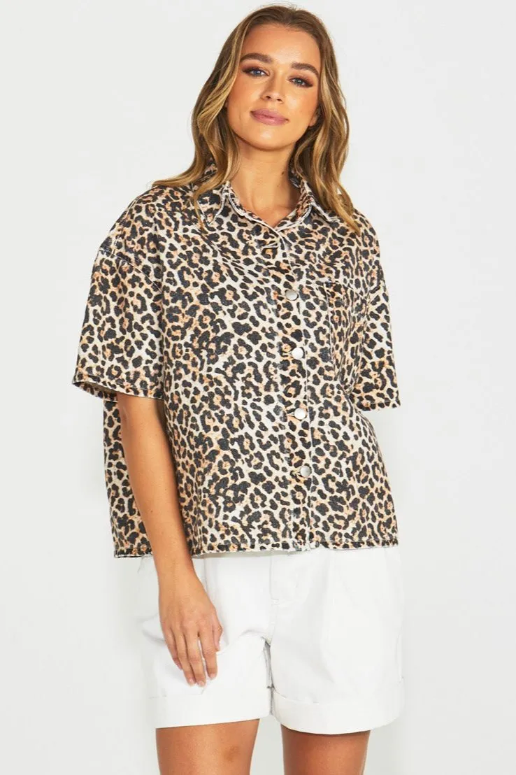 Sass Wyatt Short Sleeve Denim Shirt Vintage Animal