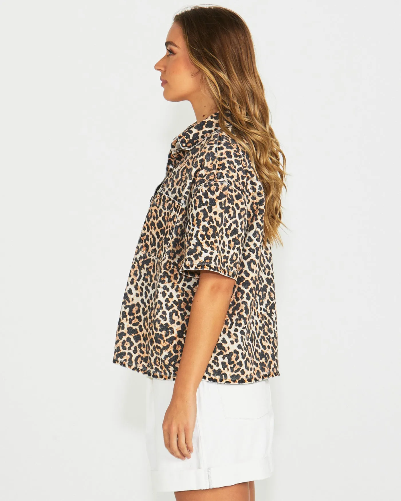 Sass Wyatt Short Sleeve Denim Shirt Vintage Animal