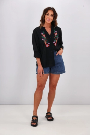 Shine On Label Lynette Embroidery Shirt Black