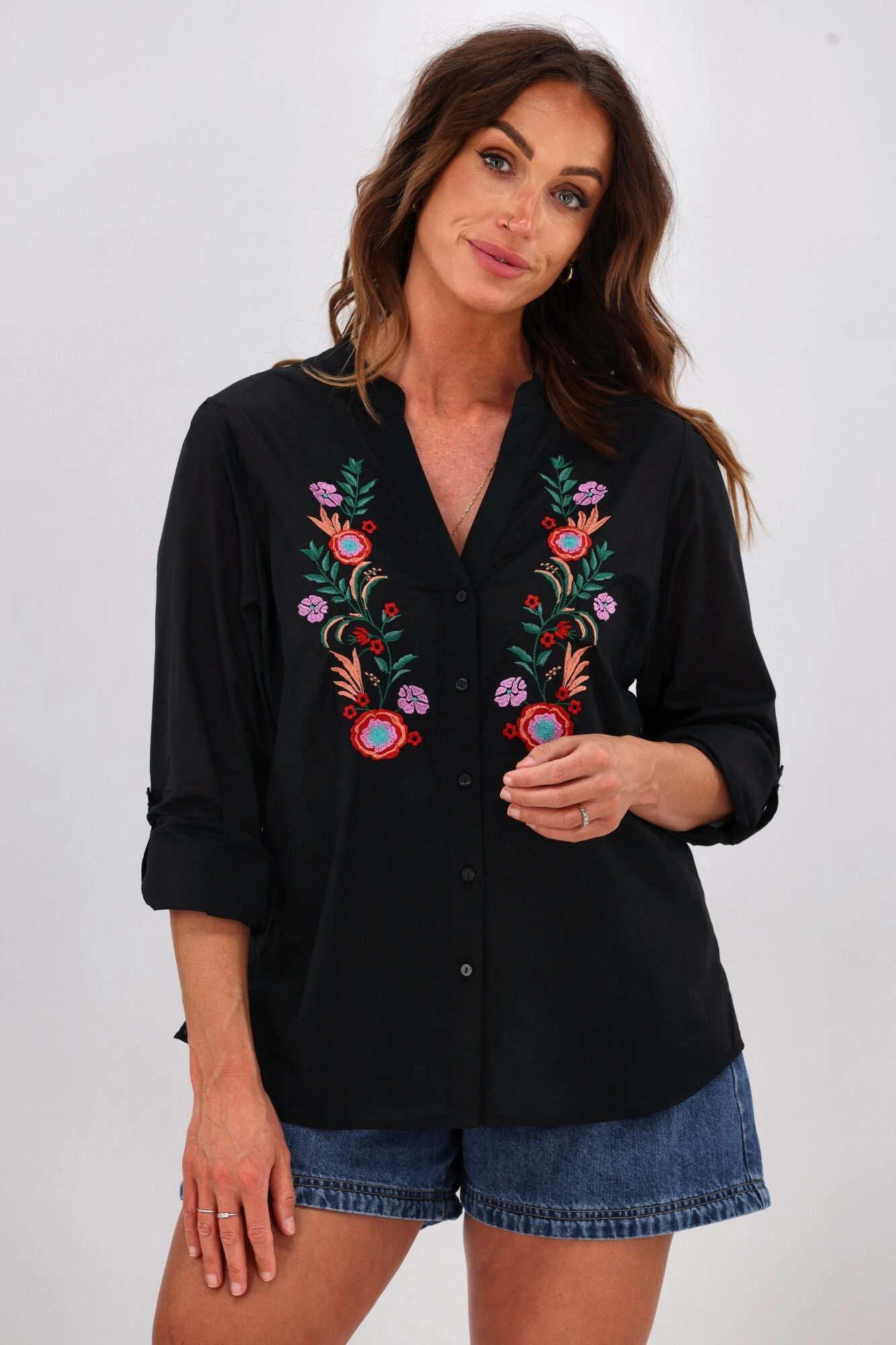 Shine On Label Lynette Embroidery Shirt Black