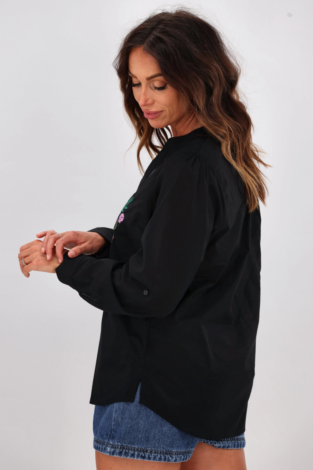 Shine On Label Lynette Embroidery Shirt Black