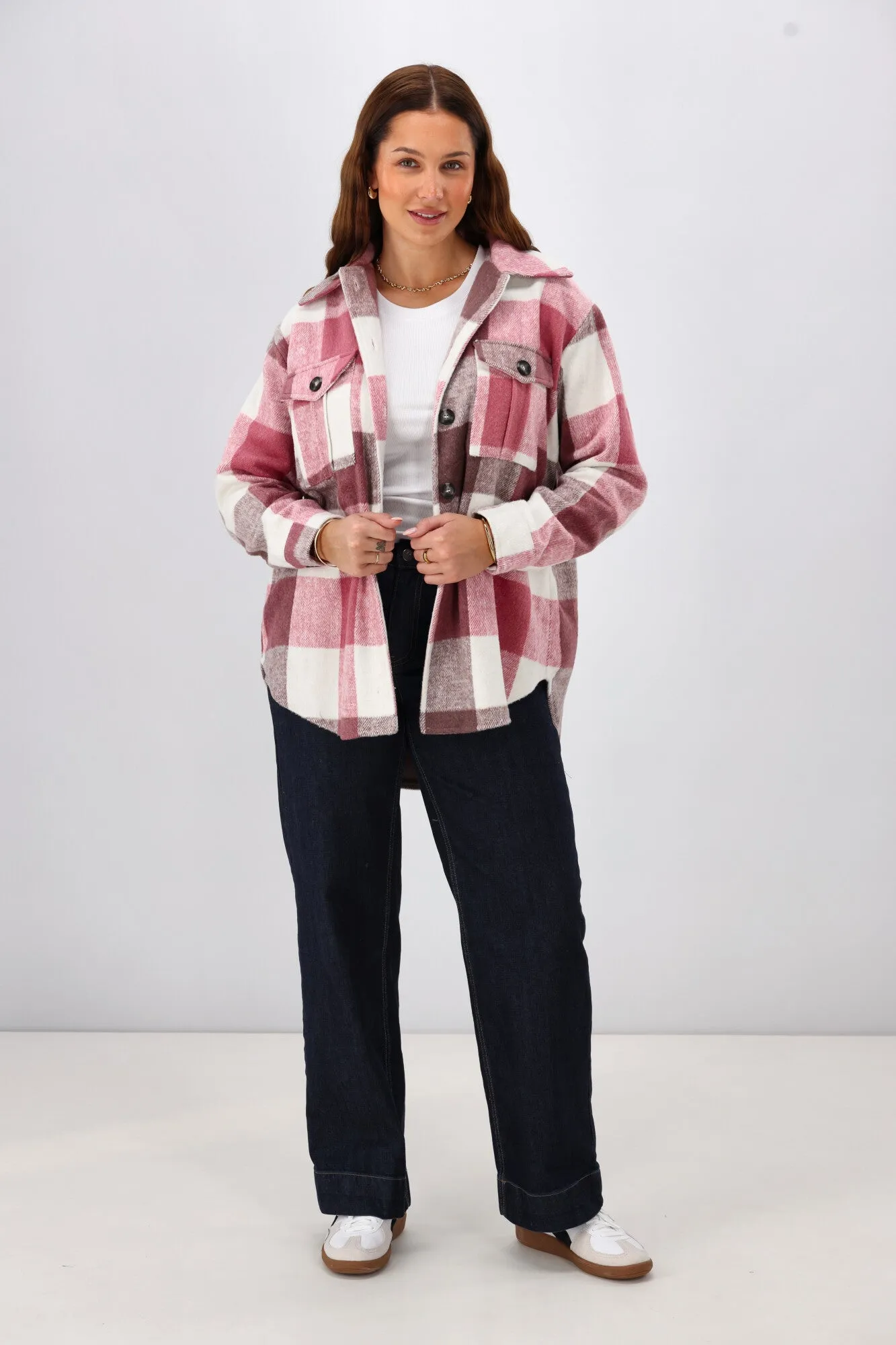 Shine On Label Treyton Checked Shacket Raspberry