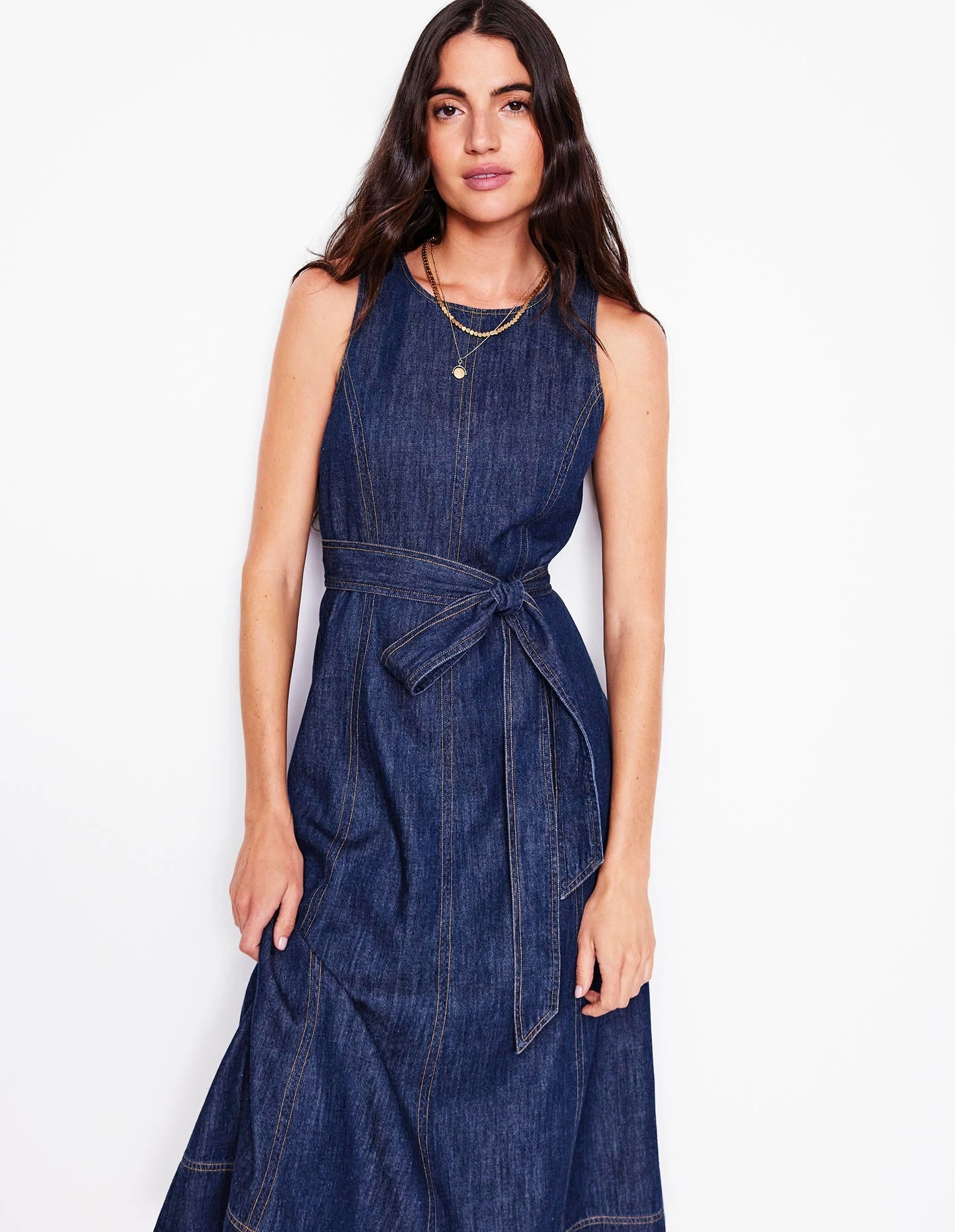 Sleeveless Denim Dress-Dark Vintage Denim