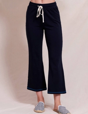 Sundry Cropped Wide Leg Pant in Deep Navy