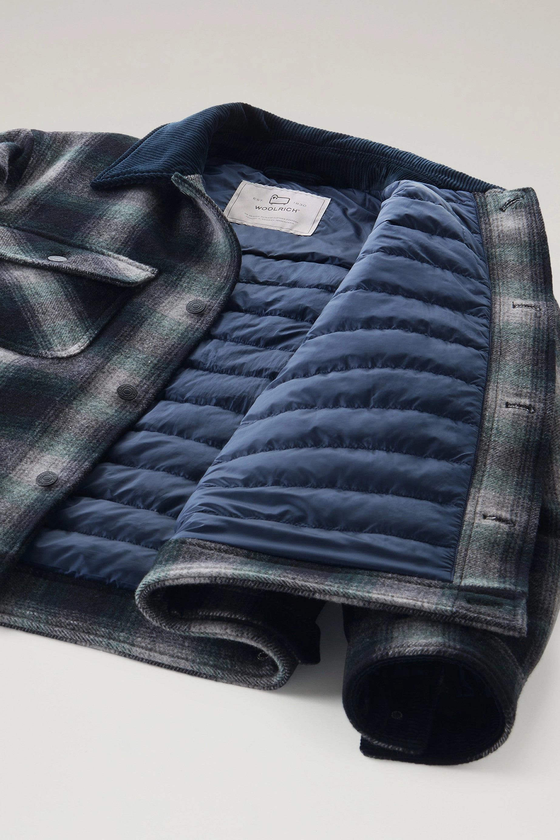 Trucker Padded Jacket in Recycled Wool Blend Hombre Grey