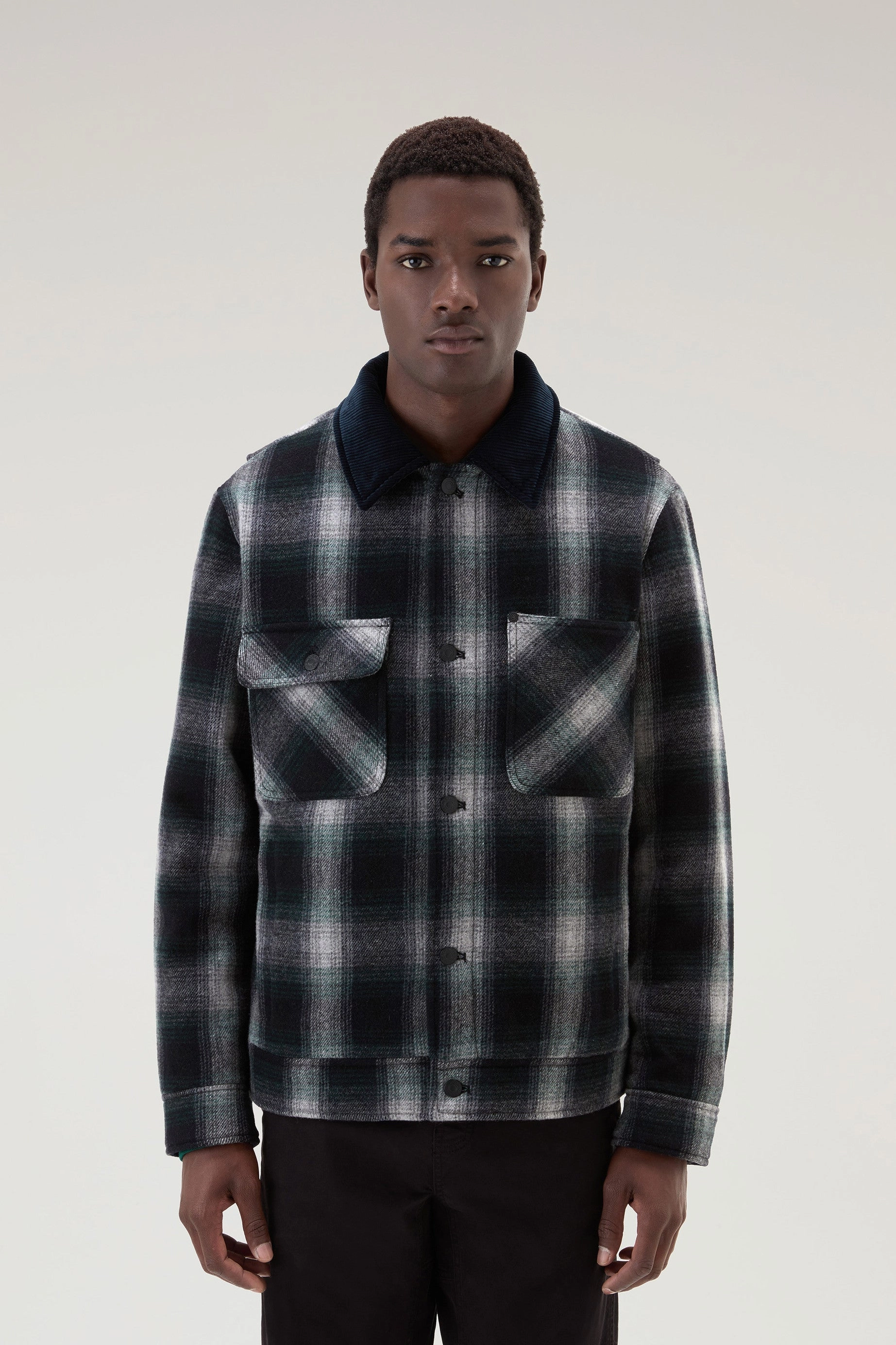 Trucker Padded Jacket in Recycled Wool Blend Hombre Grey
