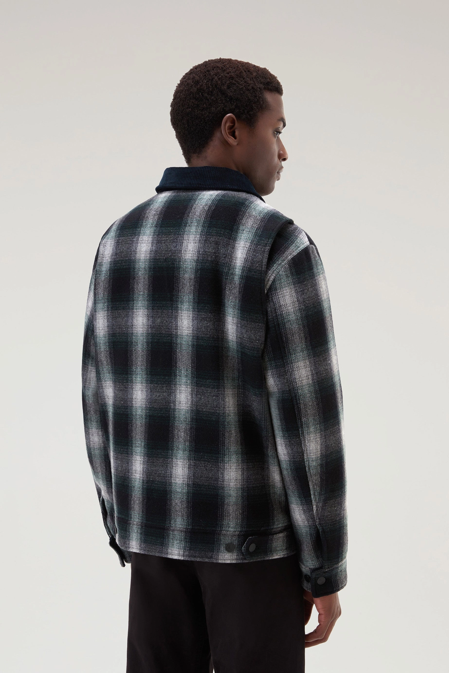 Trucker Padded Jacket in Recycled Wool Blend Hombre Grey