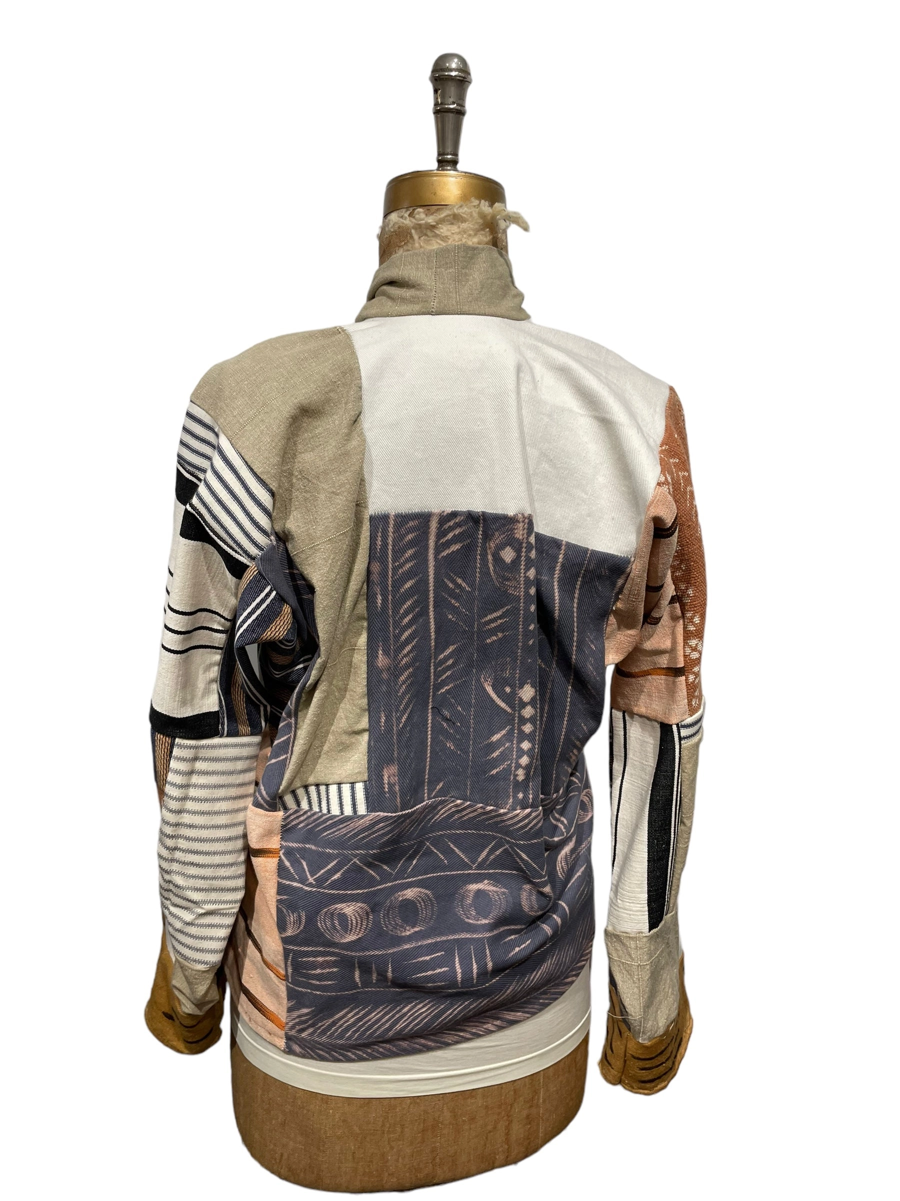 vintage mud cloth,woven textile, patchwork jacket