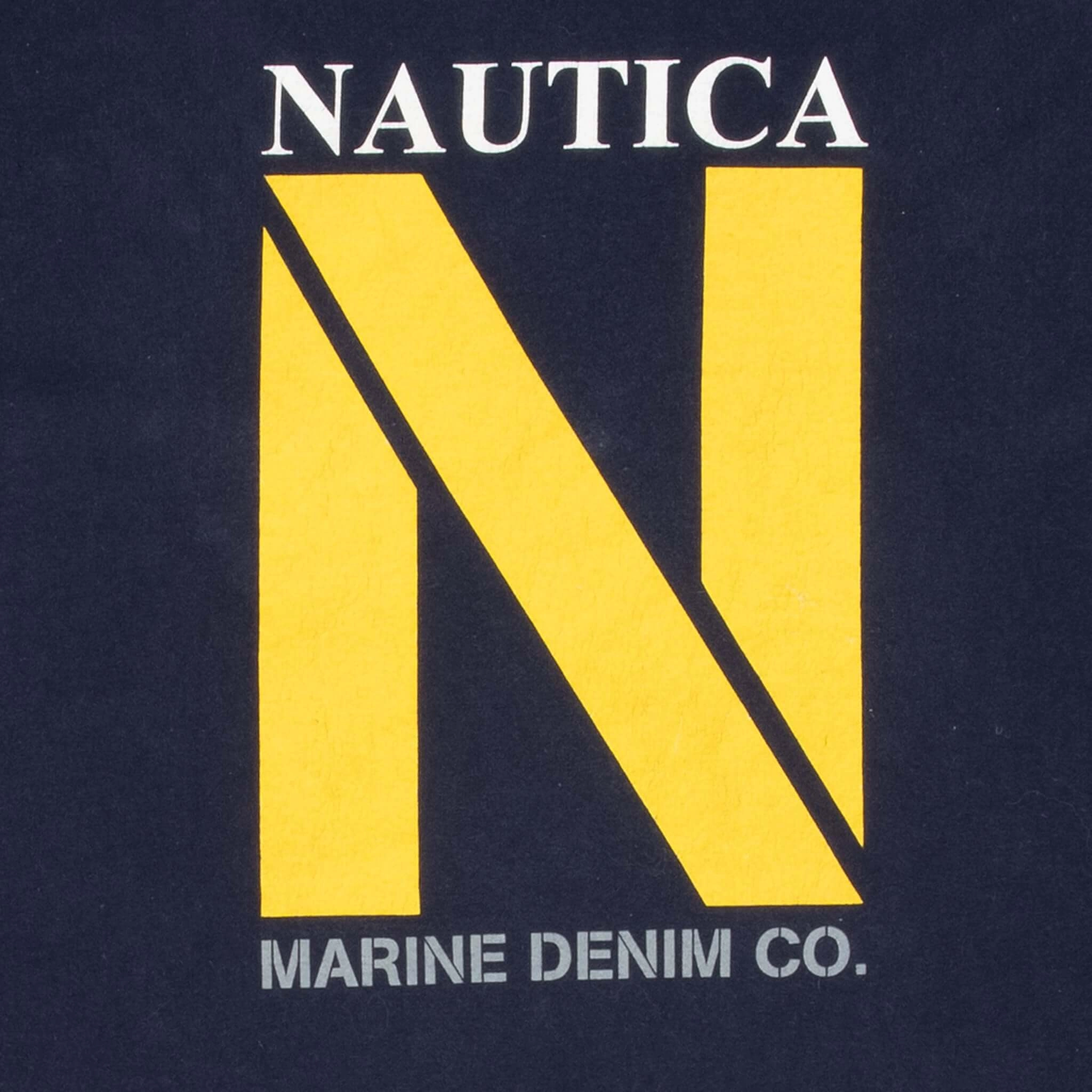 VINTAGE NAUTICA MARINE DENIM BLUE TEE SHIRT 1990S 2XL MADE IN USA