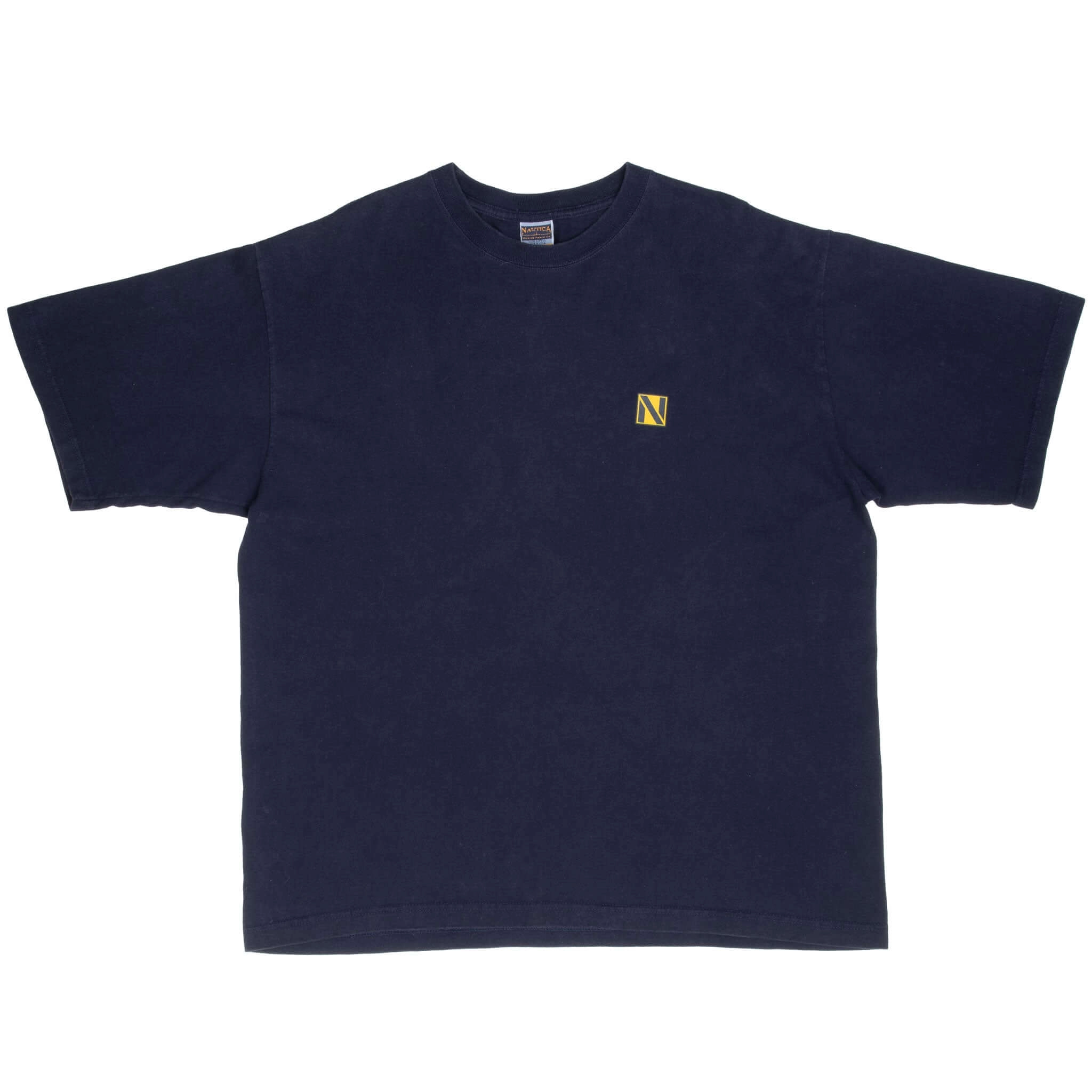 VINTAGE NAUTICA MARINE DENIM BLUE TEE SHIRT 1990S 2XL MADE IN USA