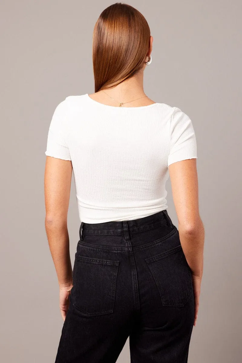 White Cut Out T Shirt Halter Neck