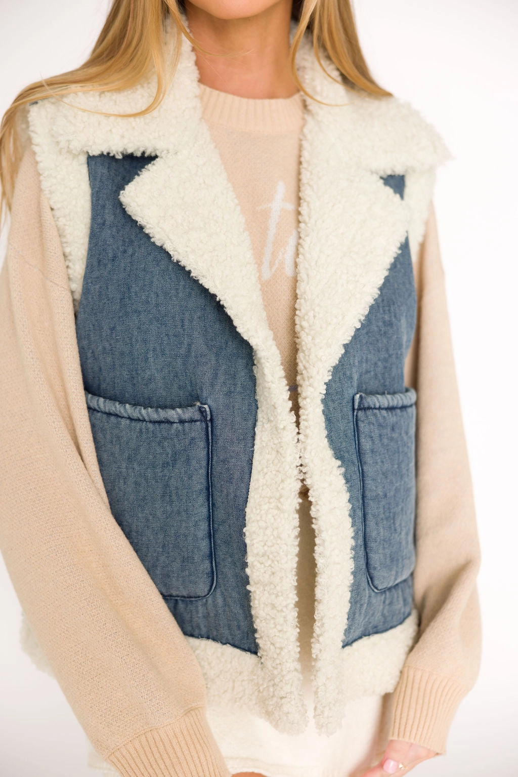 Willa Sherpa Denim Vest