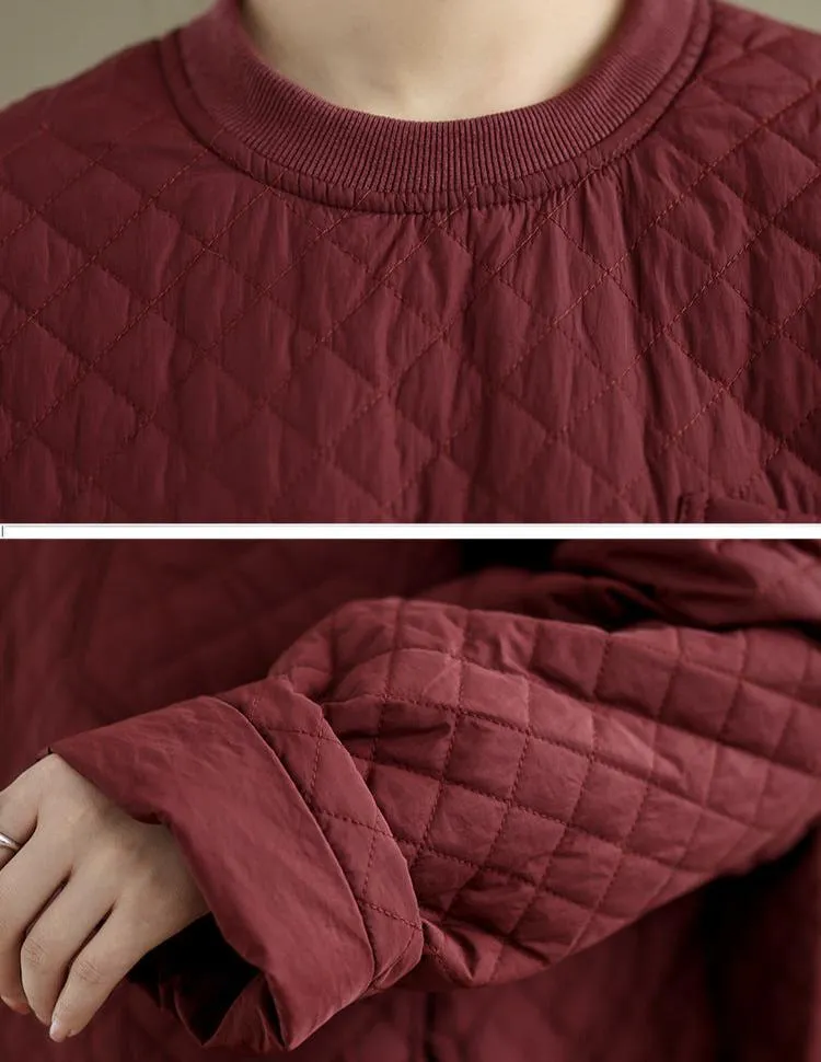 Women Winter Quilted Pullover Long Sleeves Cotton Shirt