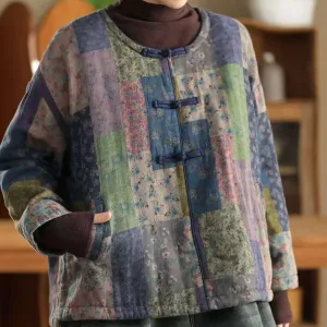 Women Winter Vintage Colorful Printed Quilted Cotton Shirt