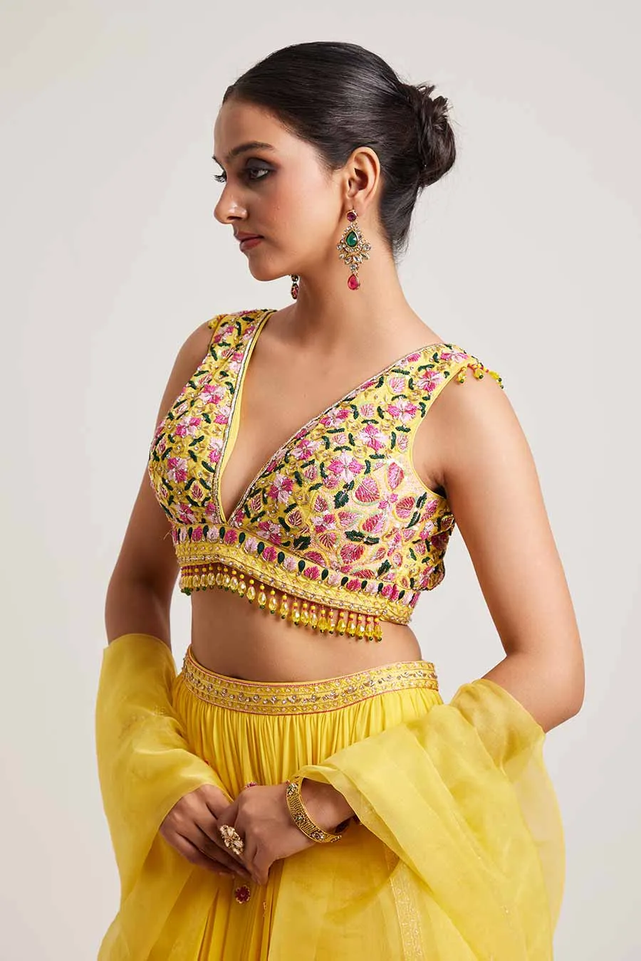 Yellow Hanika Hand-Embroidered Lehenga Set