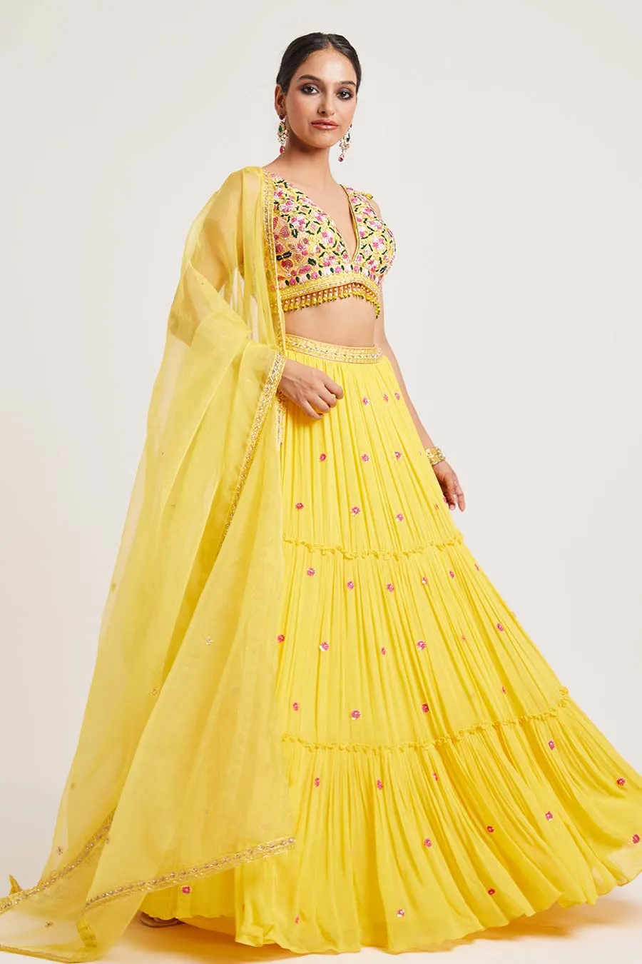 Yellow Hanika Hand-Embroidered Lehenga Set