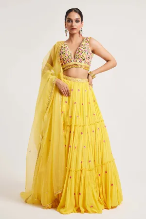 Yellow Hanika Hand-Embroidered Lehenga Set