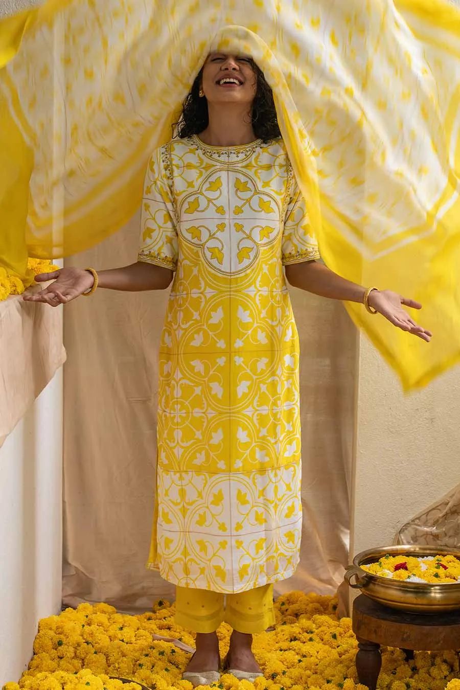 Yellow Printed Citrine Kurta Set